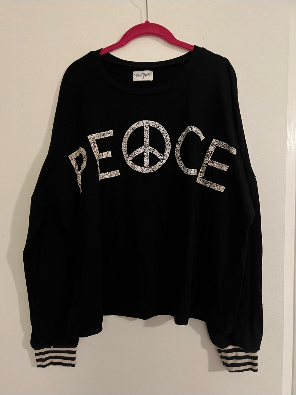 Lauren Moshi Black Sweatshirt with Silver 'PEACE' Graphic